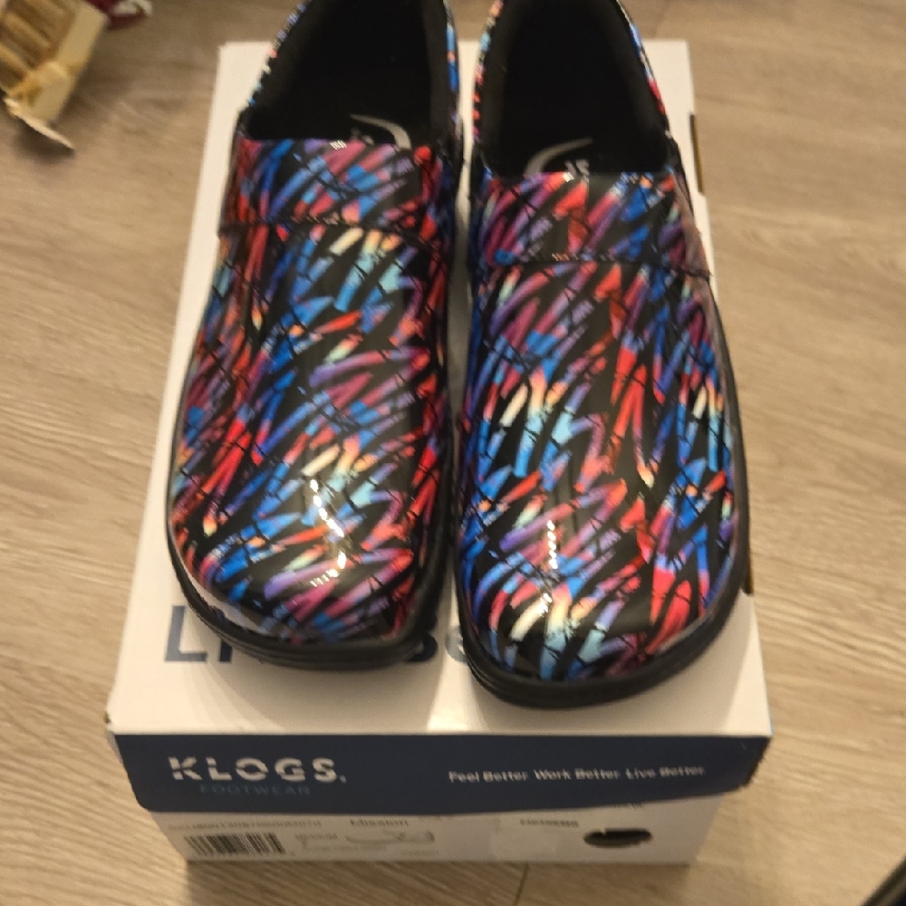 Klogs Footwear Mission  Multicolor Patterned Slip-Ons. 7. Multicolor. Open Box.